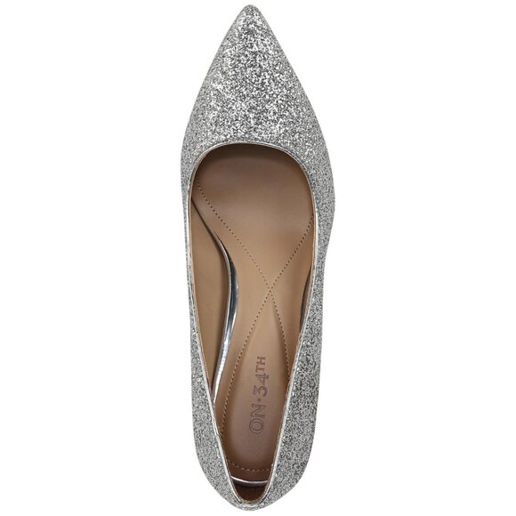 NWT On 34th Jeules Pointed-Toe Slip-On Pumps 10018690000 Silver Glitter 7M - Picture 3 of 10
